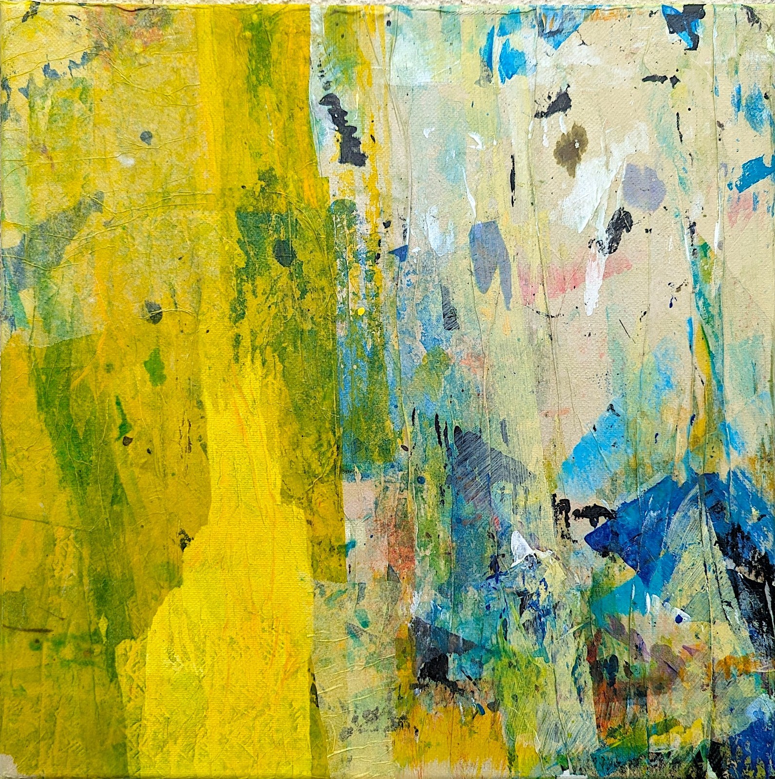 Original Painting Acrylic Collage on 12×12 Inch Canvas. ‘City Skin’