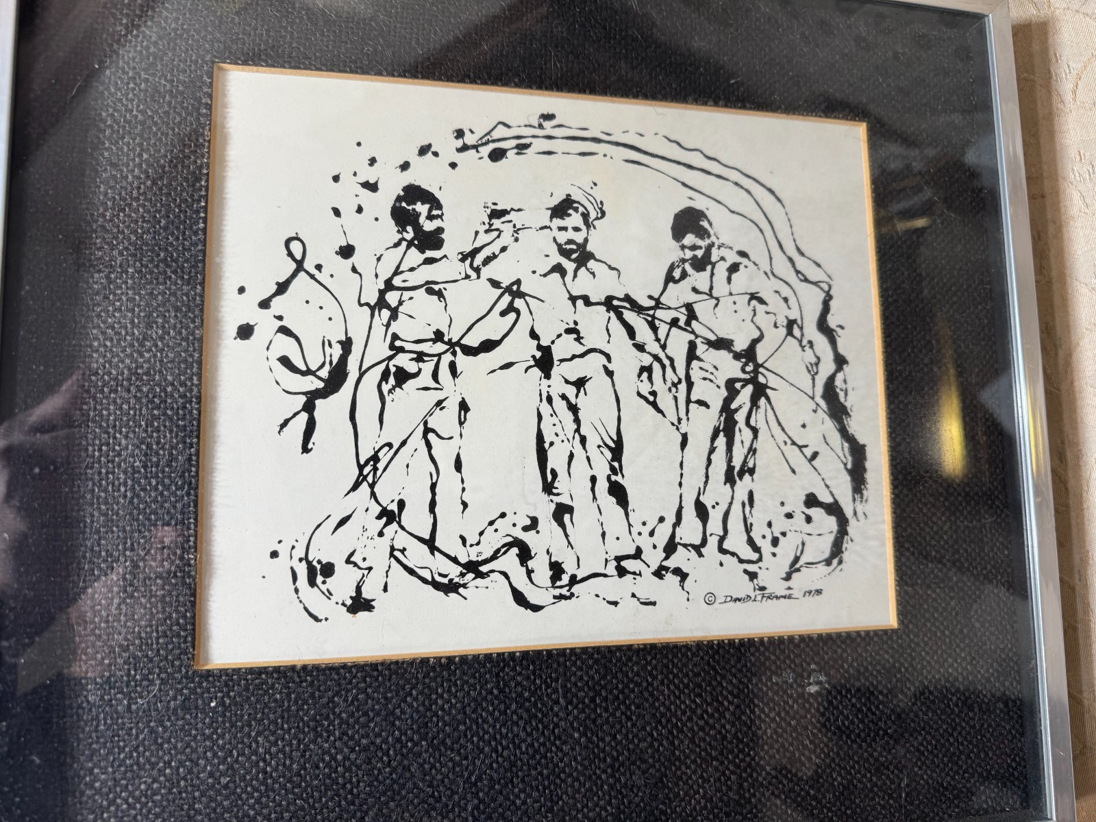 David L. Frame 1978 Pen and Ink Drawing Figural Group Framed Listed PA Artist