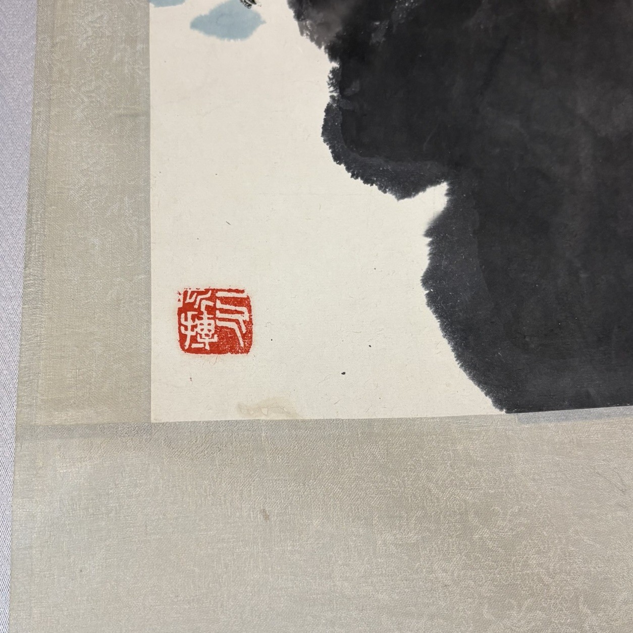 Vintage Chinese Hanging Scroll Lotus Birds Painting Silk Wall Art Signed