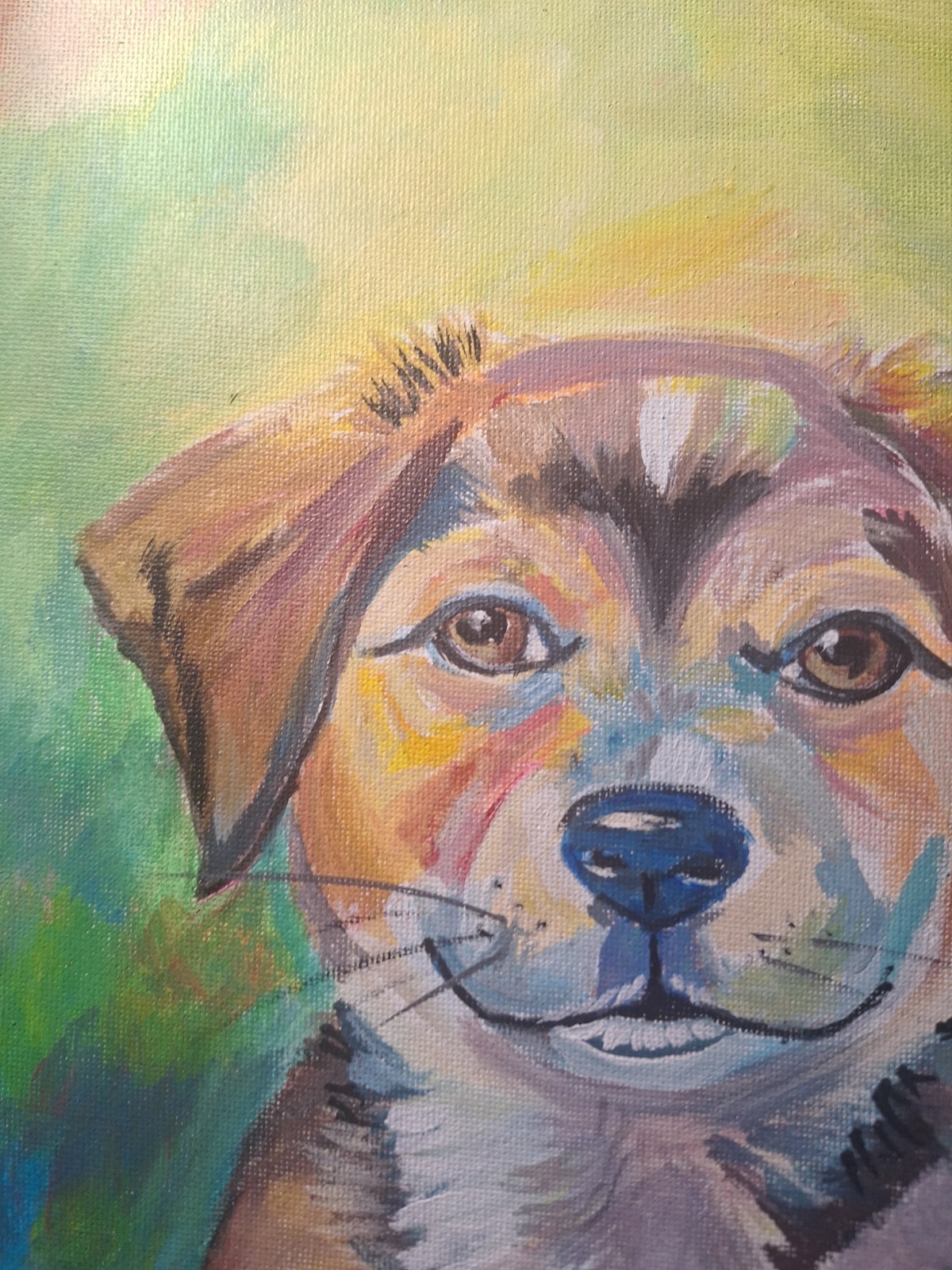 Original Impressionist Puppy Acrylic 9×12 Painting On Canvas Paper