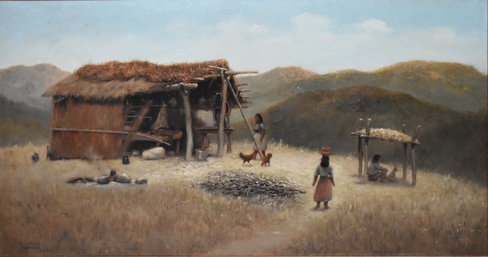 GEORGE SCHULTZ-Chicago Impressionist-Original Signed Oil-Native American Commune