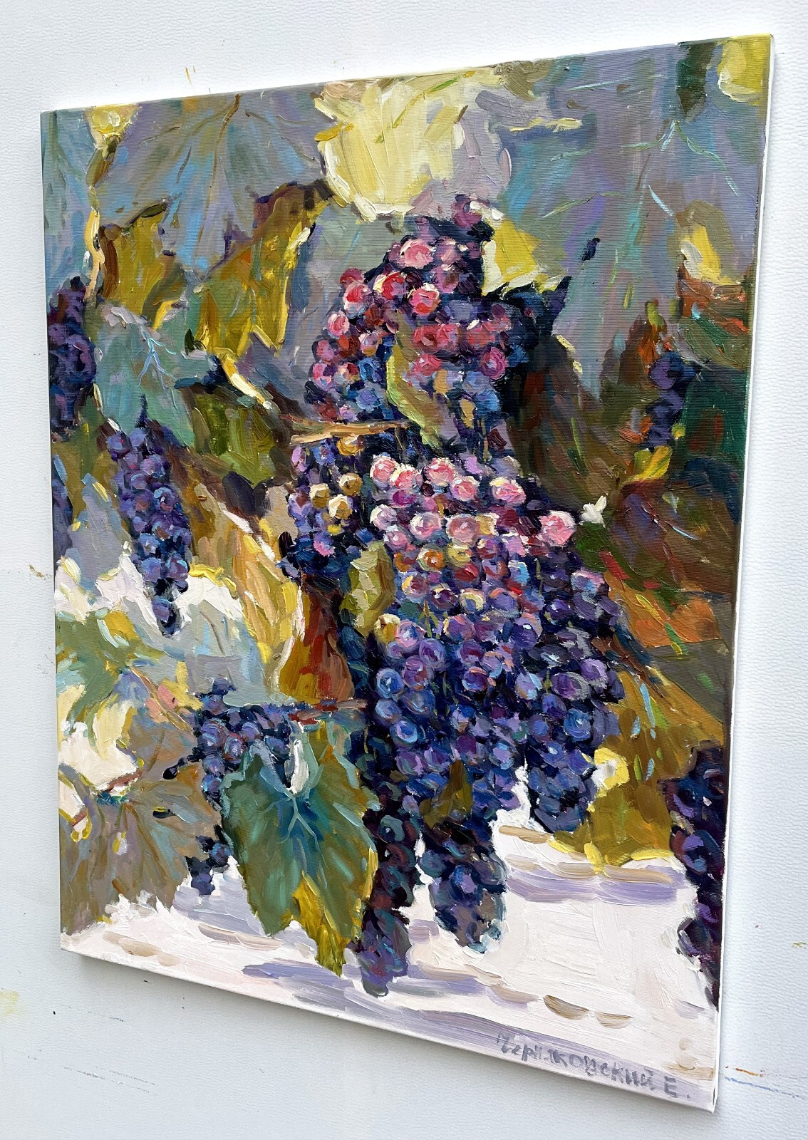Grapes painting IMPRESSIONISM Original Oil on canvas by E. Chernyakovsky
