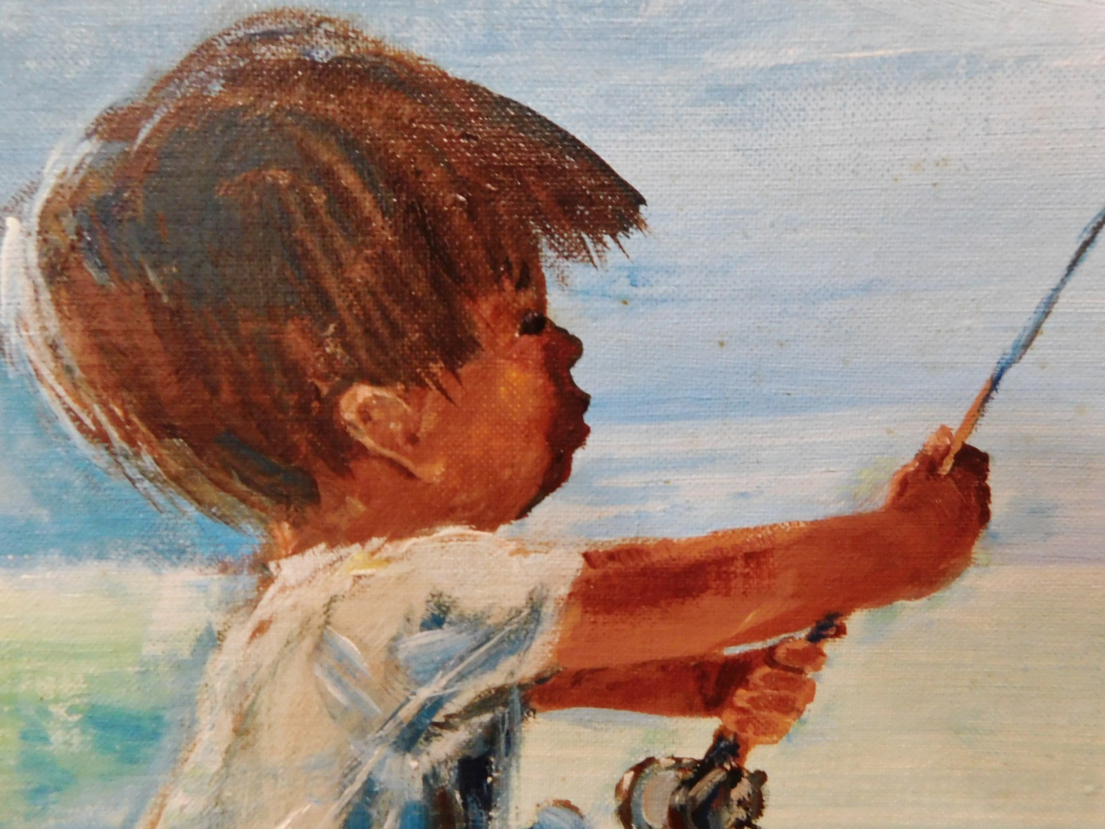 1950’s Figurative impressionist oil painting BOY FISHING Marilynn O’hare LISTED