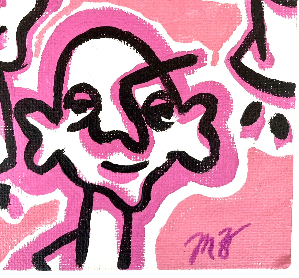 Mary Zane Faces Abstract Painting Urban Graffiti Art Pink Happy People Smile SF