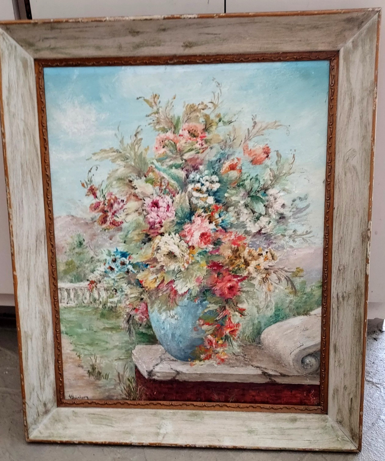 Gorgeous Rare Original Victorian Flowers Oil Painting Signed Harrison