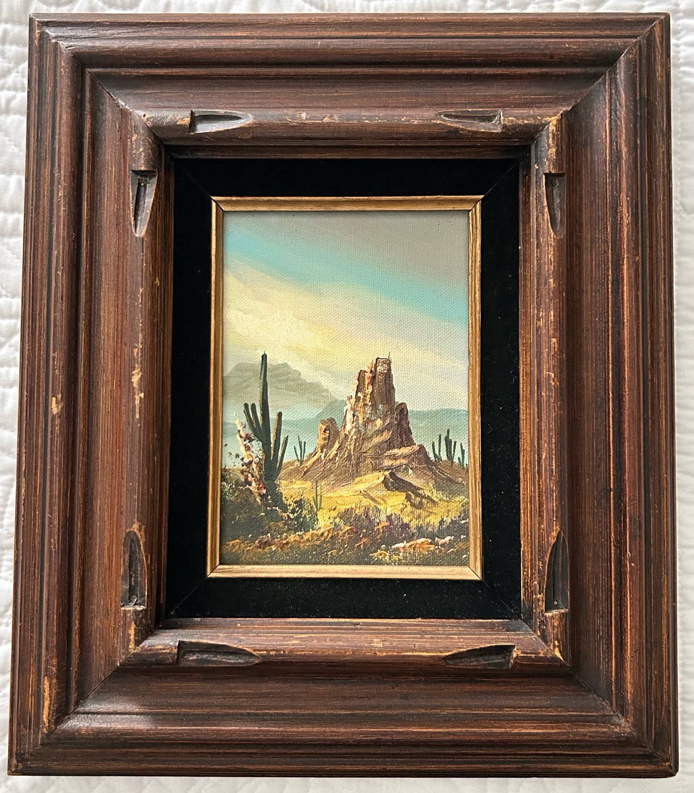 Vtg Original Oil Painting Southwest Desert Canyon Landscape Carved Frame