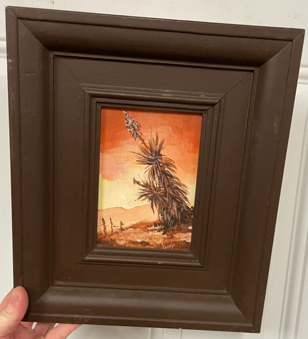 Vintage Original «Yucca Sunset» Framed Oil Painting Bessie Lee Jacobs Belen NM