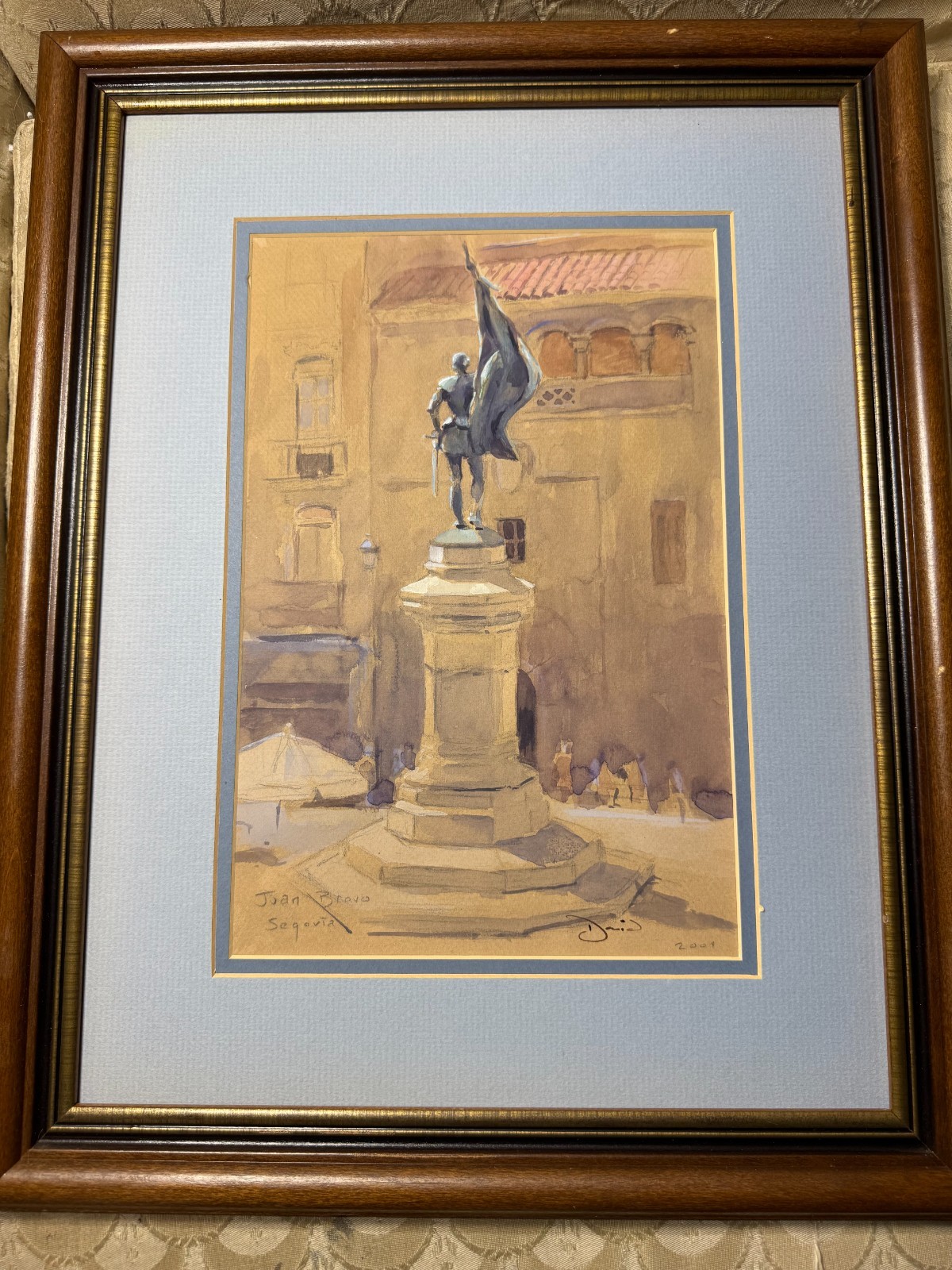 David Brankley? «City Square Segoviz Spain» Mixed Media Painting – Signed/Framed