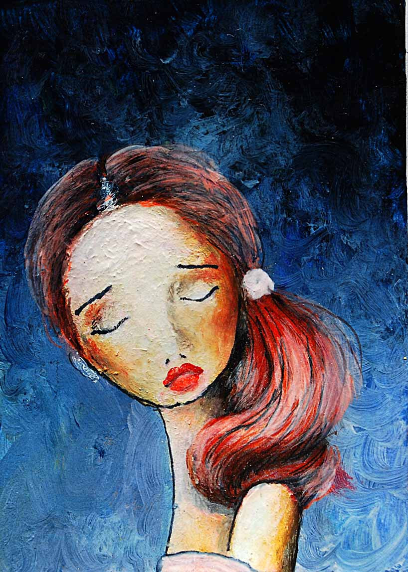 ACEO ORIGINAL COLLECTIBLE ABSTRACT NAIVE FOLK ART portrait Painting MINIATURE
