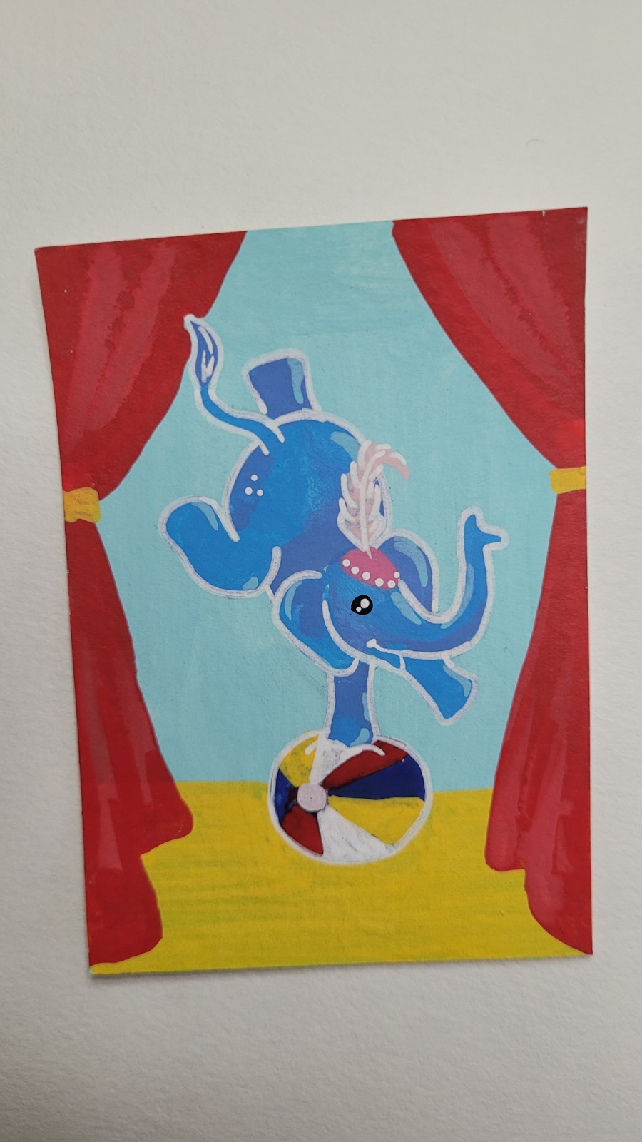 aceo original Colorful cute circus elephant art hand painted