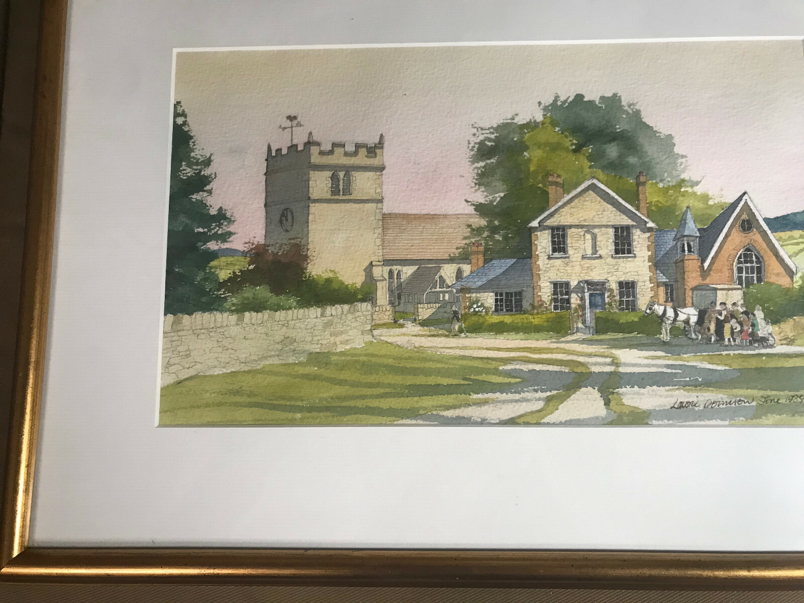 Lawrence E Donnison (b1938) «Village Landscape» Watercolor Painting – Framed