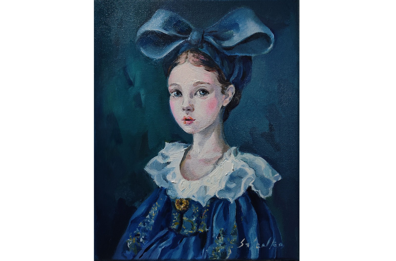 Original portrait of woman, Girl, Contemporary art, Old Fasion costume, Framed