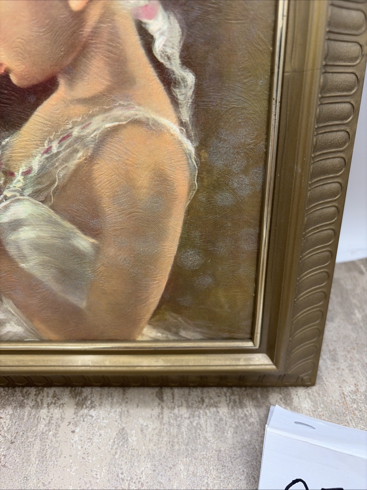 Pretty Girl Art In Plastic Frame Oil Painting 10.75”X 12.75”