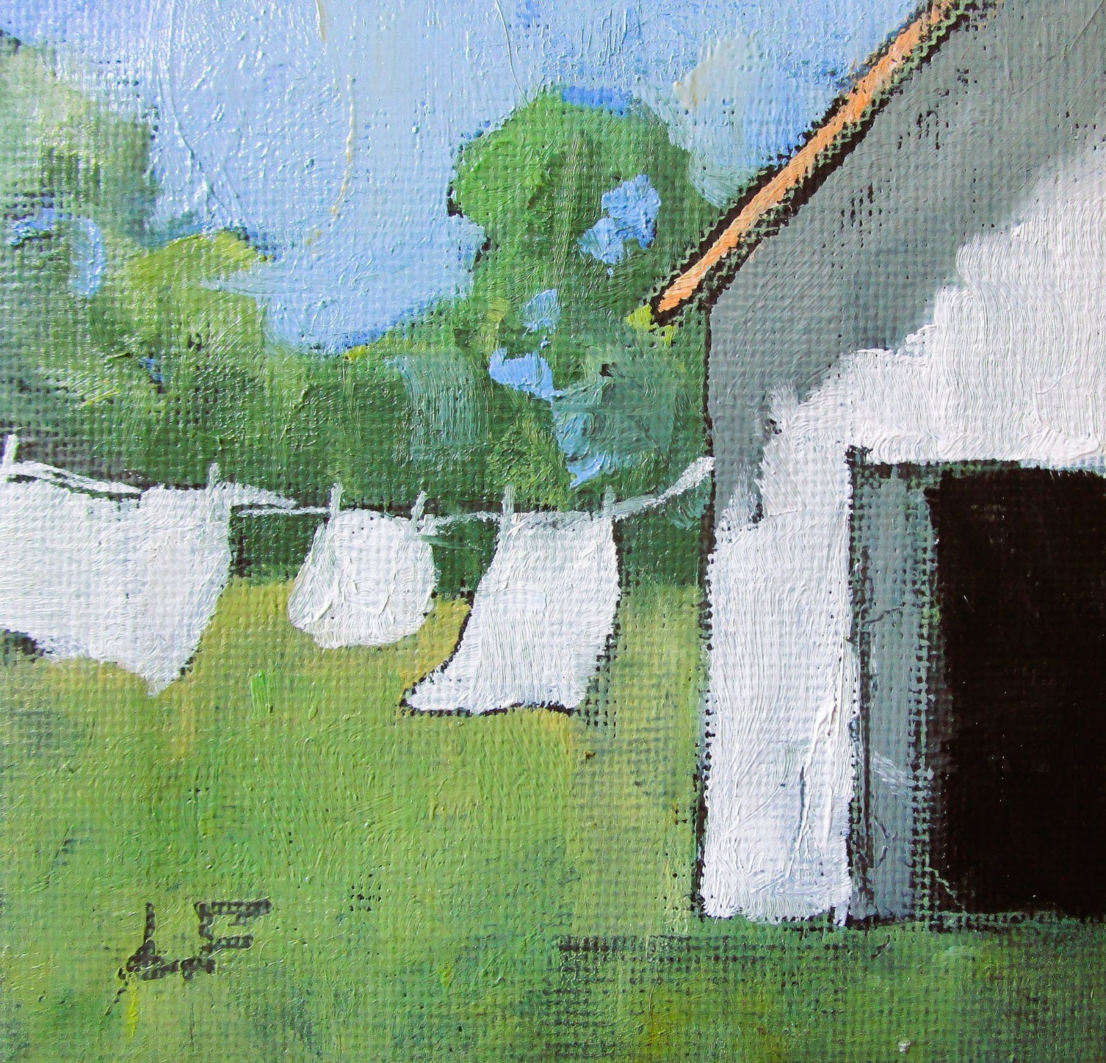 Miniature 4X4 FARM BARN CLOTHESLINE Lynne French California Laundry Landscape