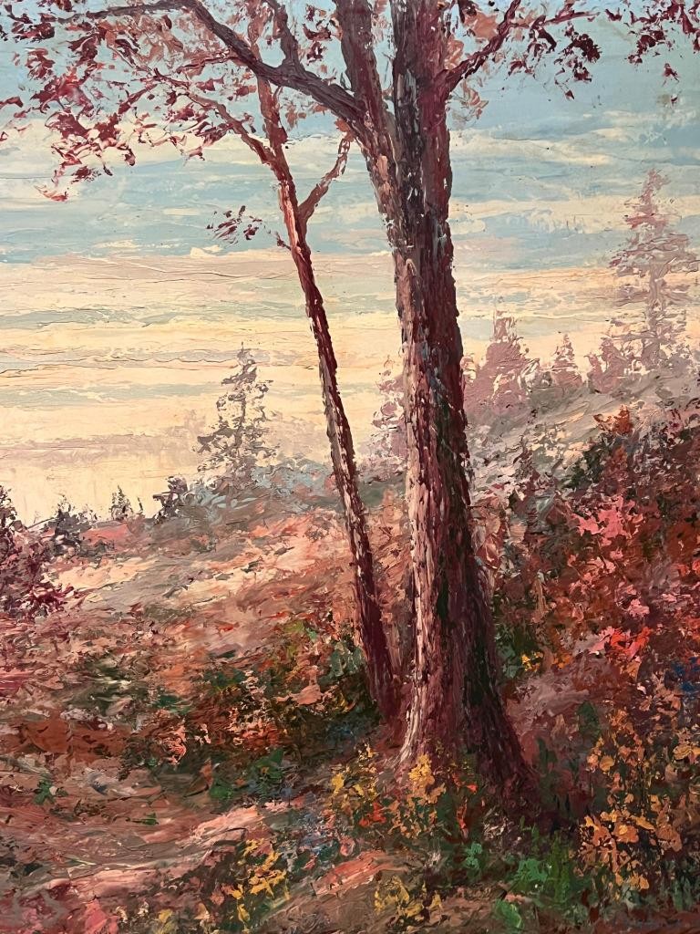 Old 1959 Expressionist Impressionist Landscape Oil Painting Trees Artist Signed