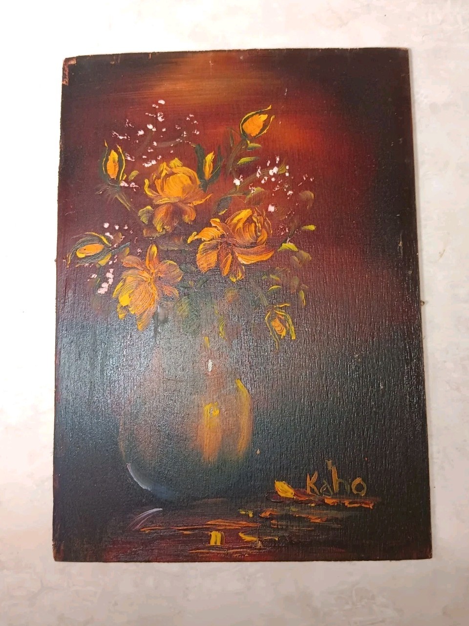 Vtg Oil & Acrylic Dutch Still Life Floral Painting On Board Moody Impasto Signed