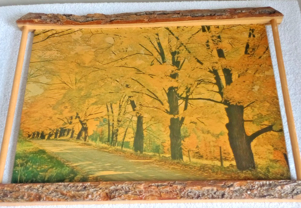 Vintage Oil Painting Autumn Scene on Board Handcrafted Wooden Frame