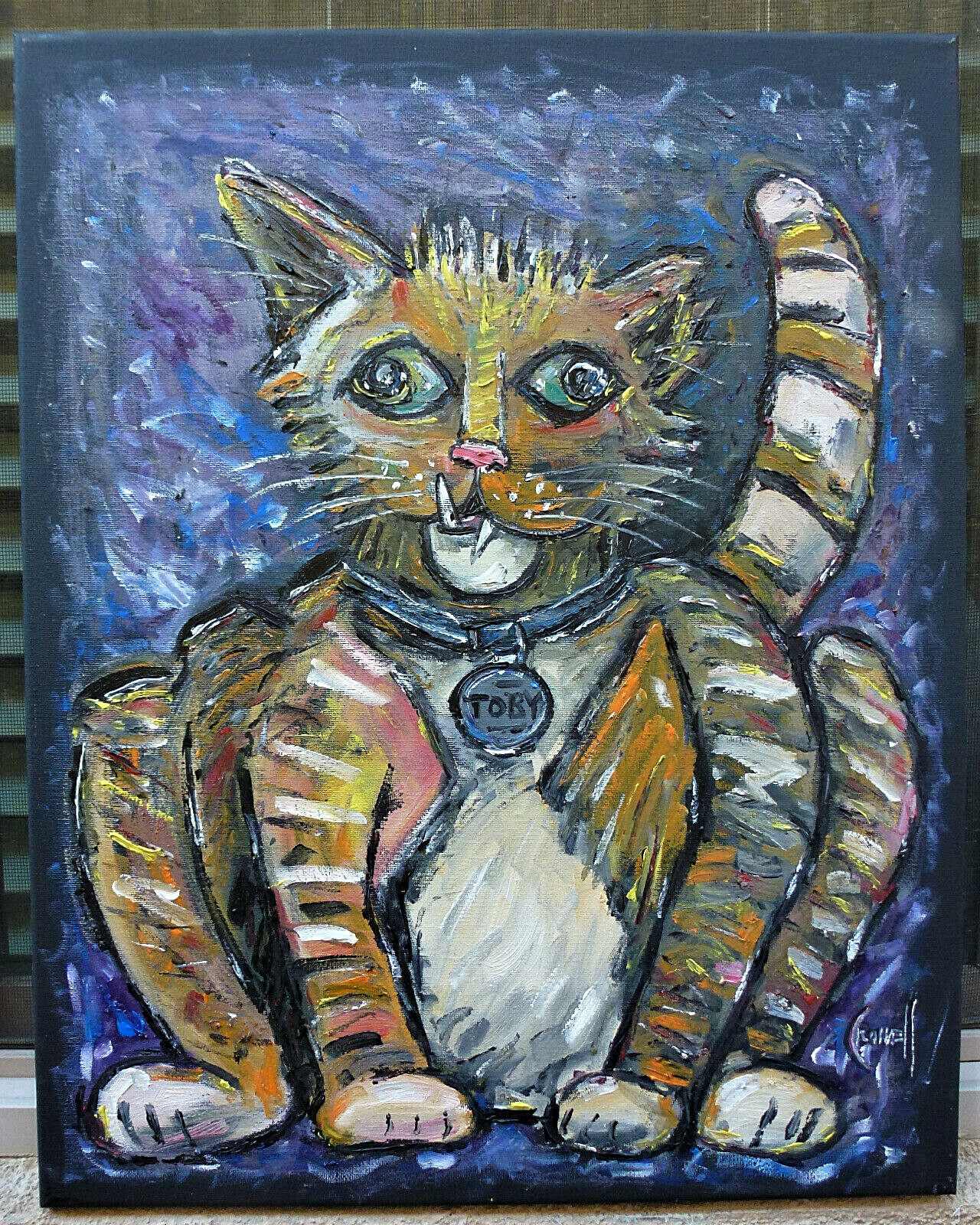 ANOTHER STRAY CAT Toby NEW oil painting 16×20 canvas original signed CROWELL