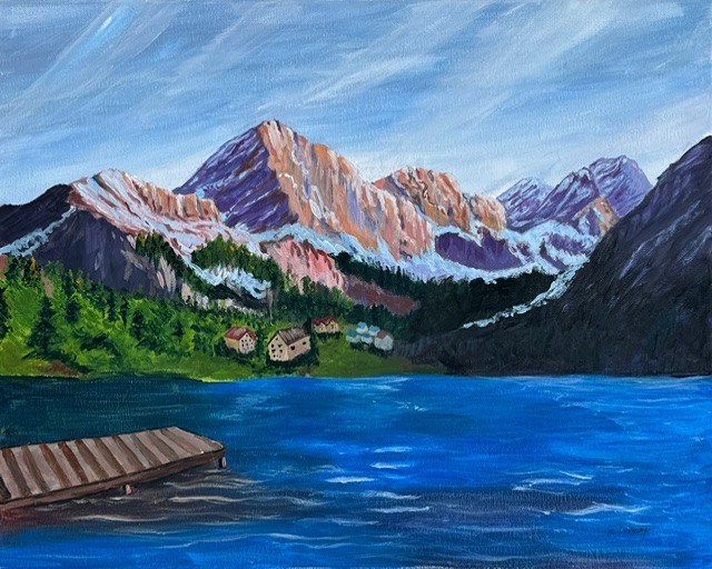 Mountaigne 2024, Mountains Lake Acrylic Painting
