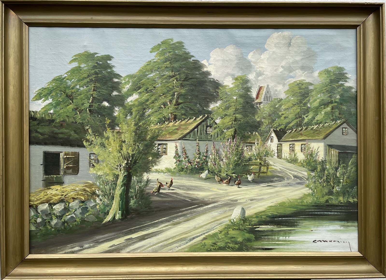 Impressionist Summer Day on The Rank Bauerhäuser Church Dorfweg Chicks 109X78, 5