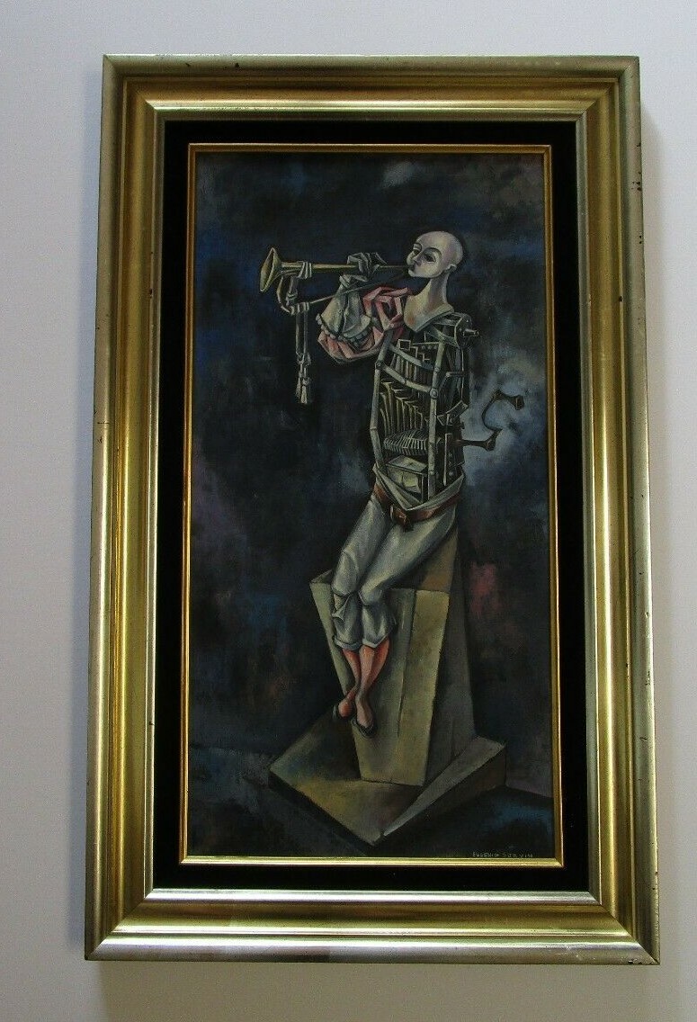 Mid Century Painting Portrait Machine Instrument Man Surrealism Music Abstract