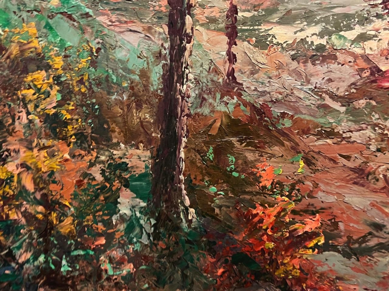 Old 1959 Expressionist Impressionist Landscape Oil Painting Trees Artist Signed