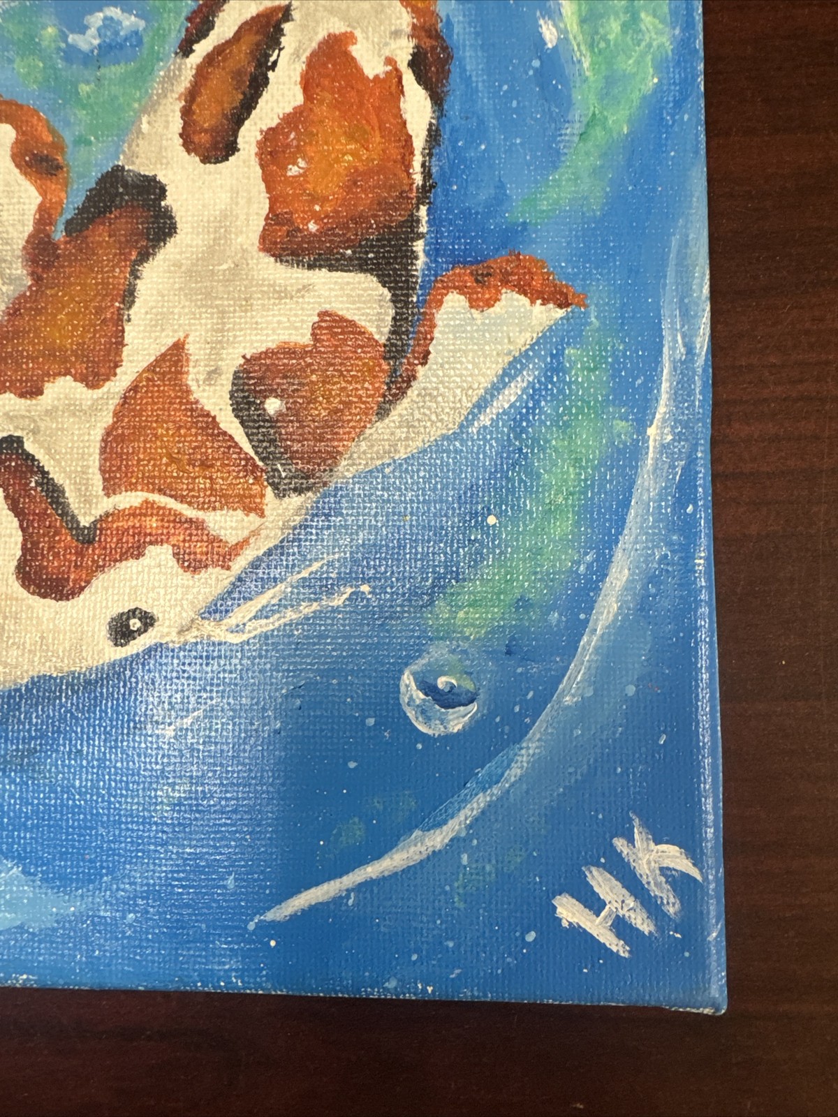 Koi Fish Hand Painted Signed (HK) !!Small Cut On The Painting!! 8×10