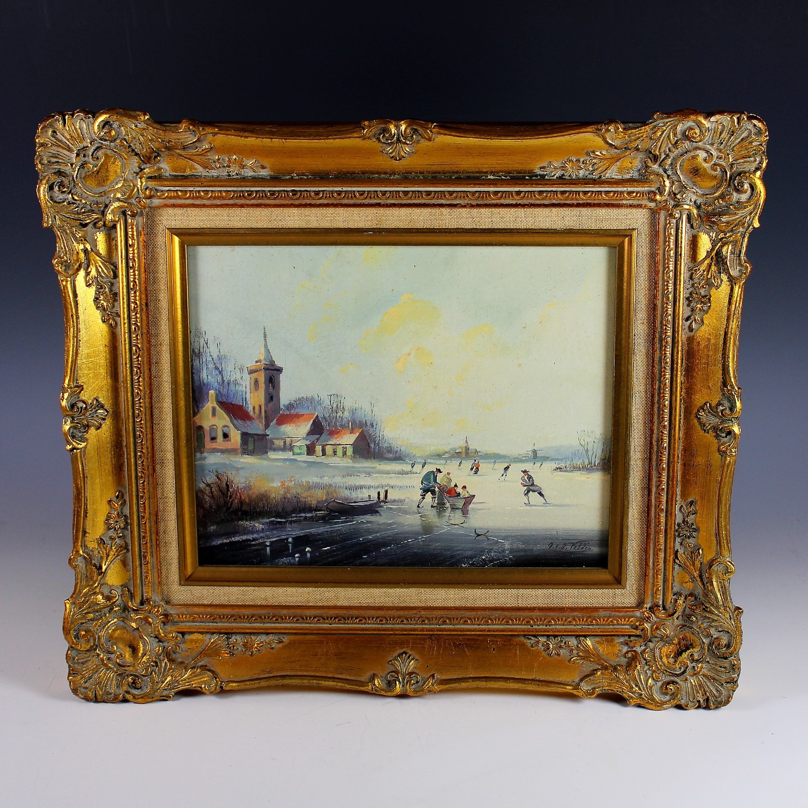 Oil on Panel of a Skating Scene After Dutch Artist Petrus van der Velden