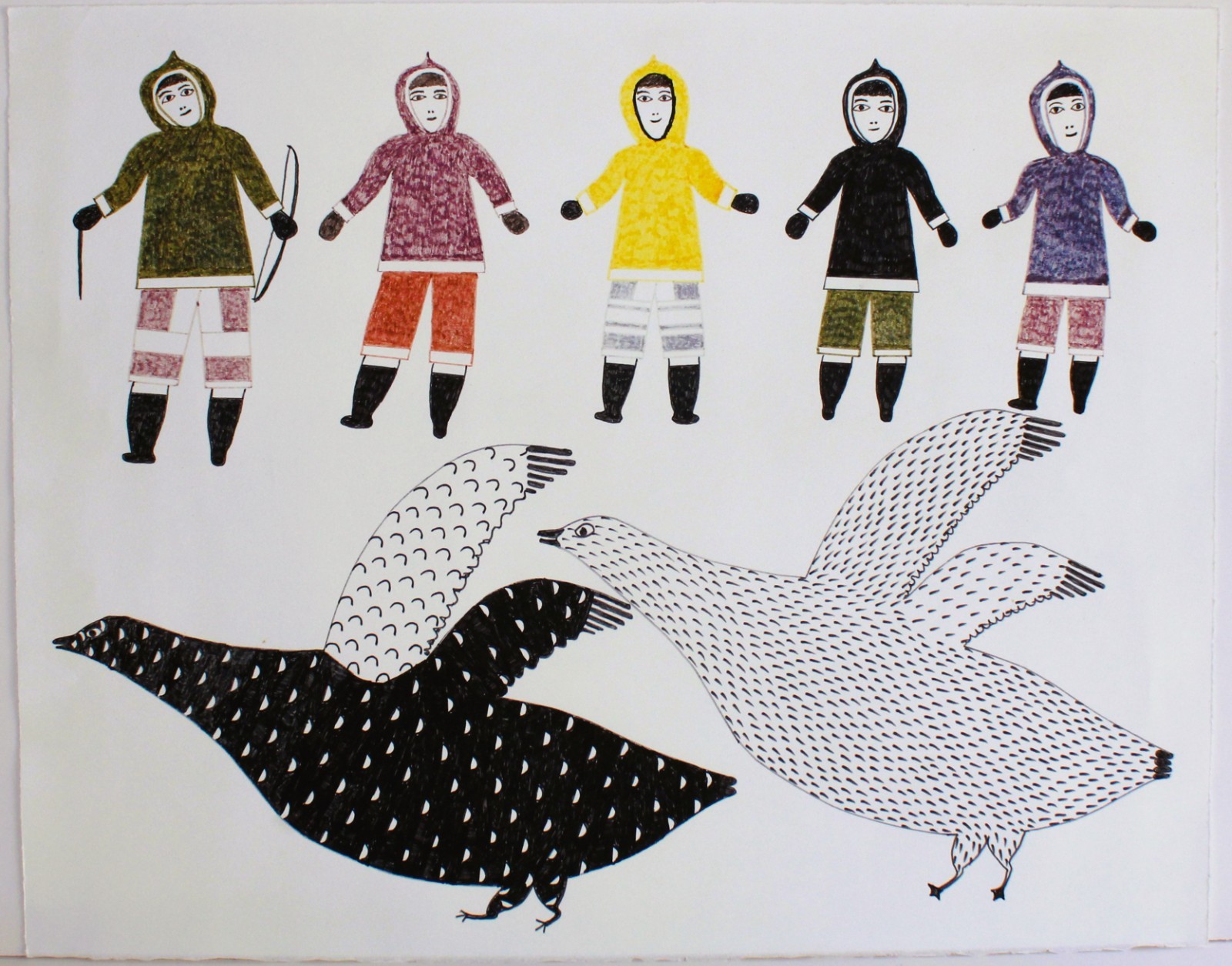 JAMASIE TEEVEE 1910-1985 ORIGINAL FELT TIP PEN DRAWING CANADA LISTED INUIT ART