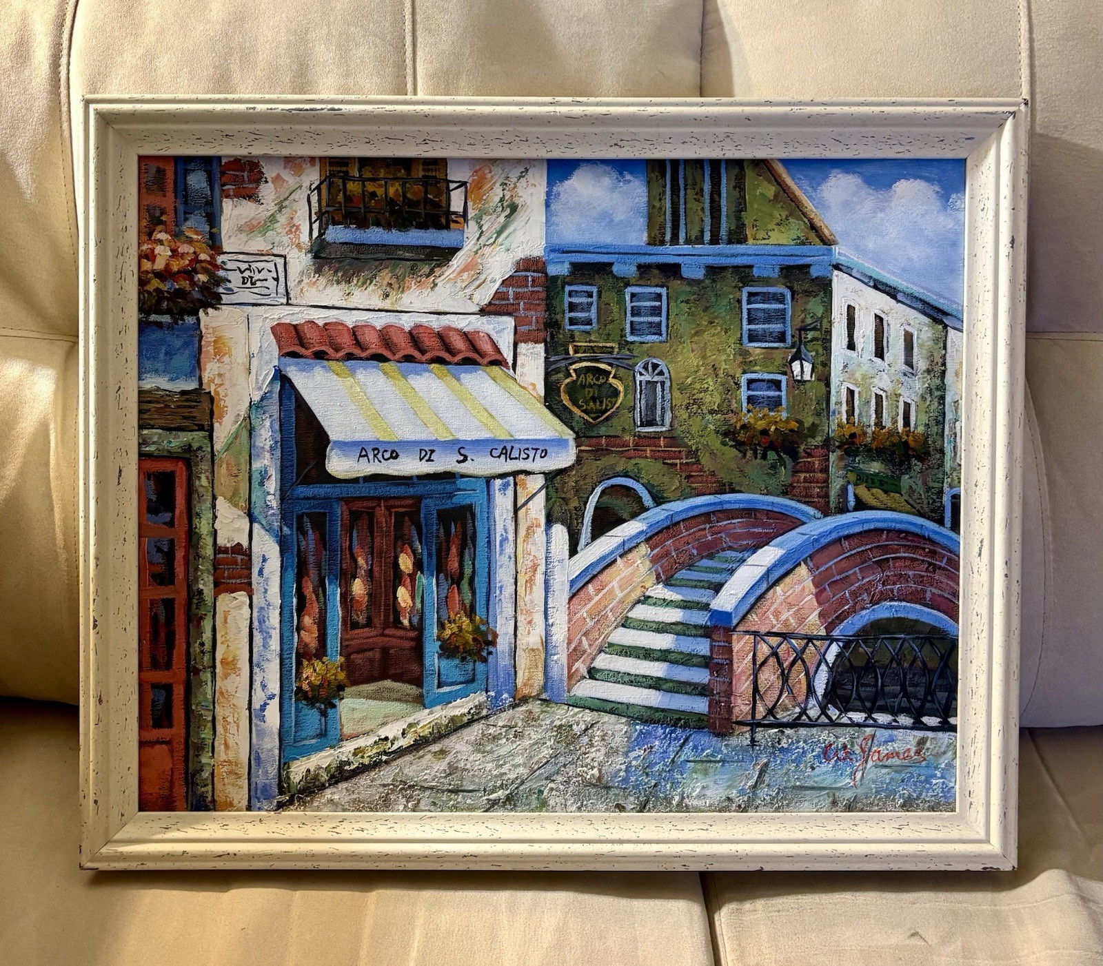 ❤️Streets Of Rome Arco Di S. Calisto Hand Signed W James Canvas Oil Painting🇮🇹
