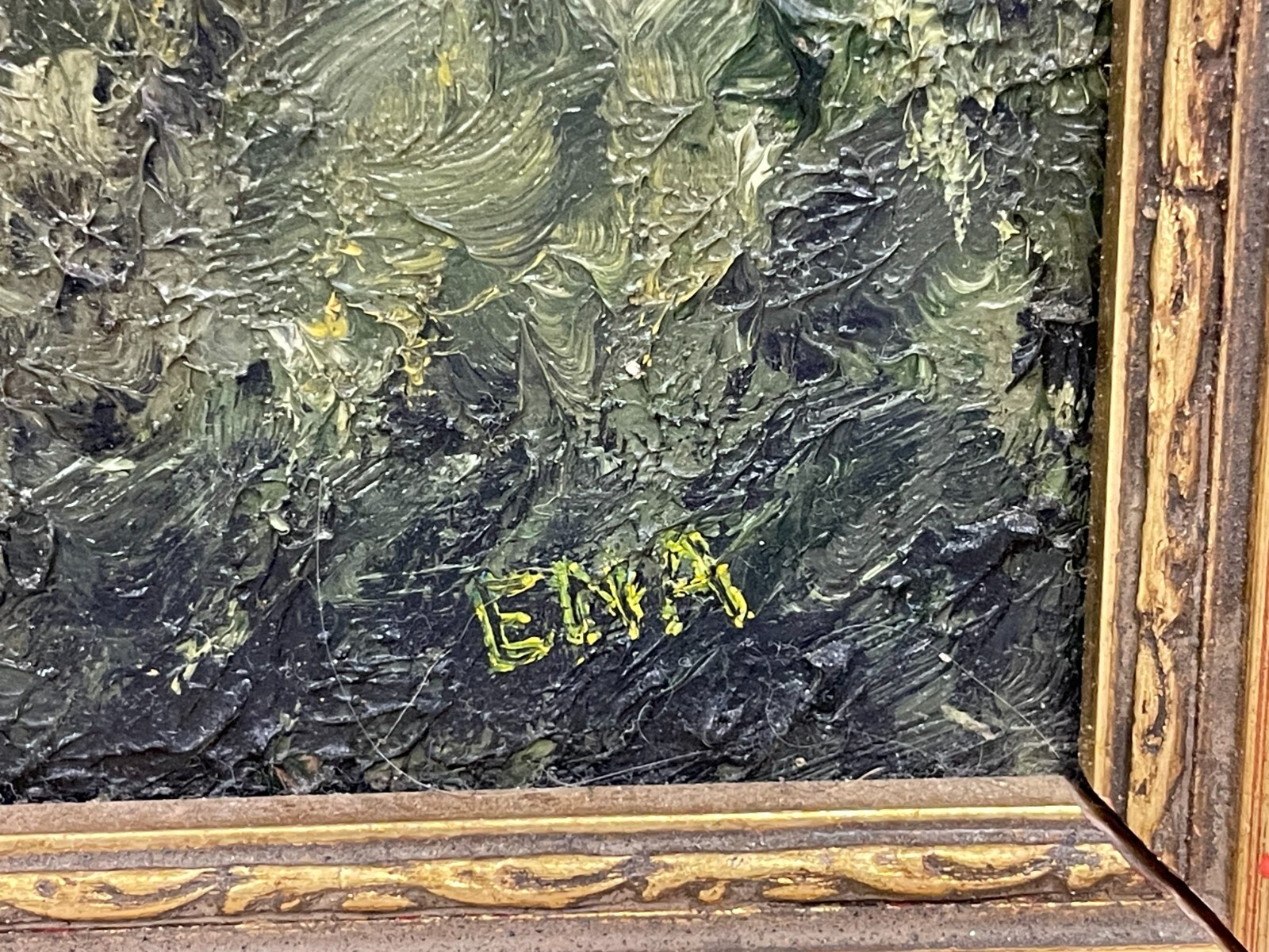 ENA Artist Signed Oil Painting On Masonite Church Country River Framed 27×21″