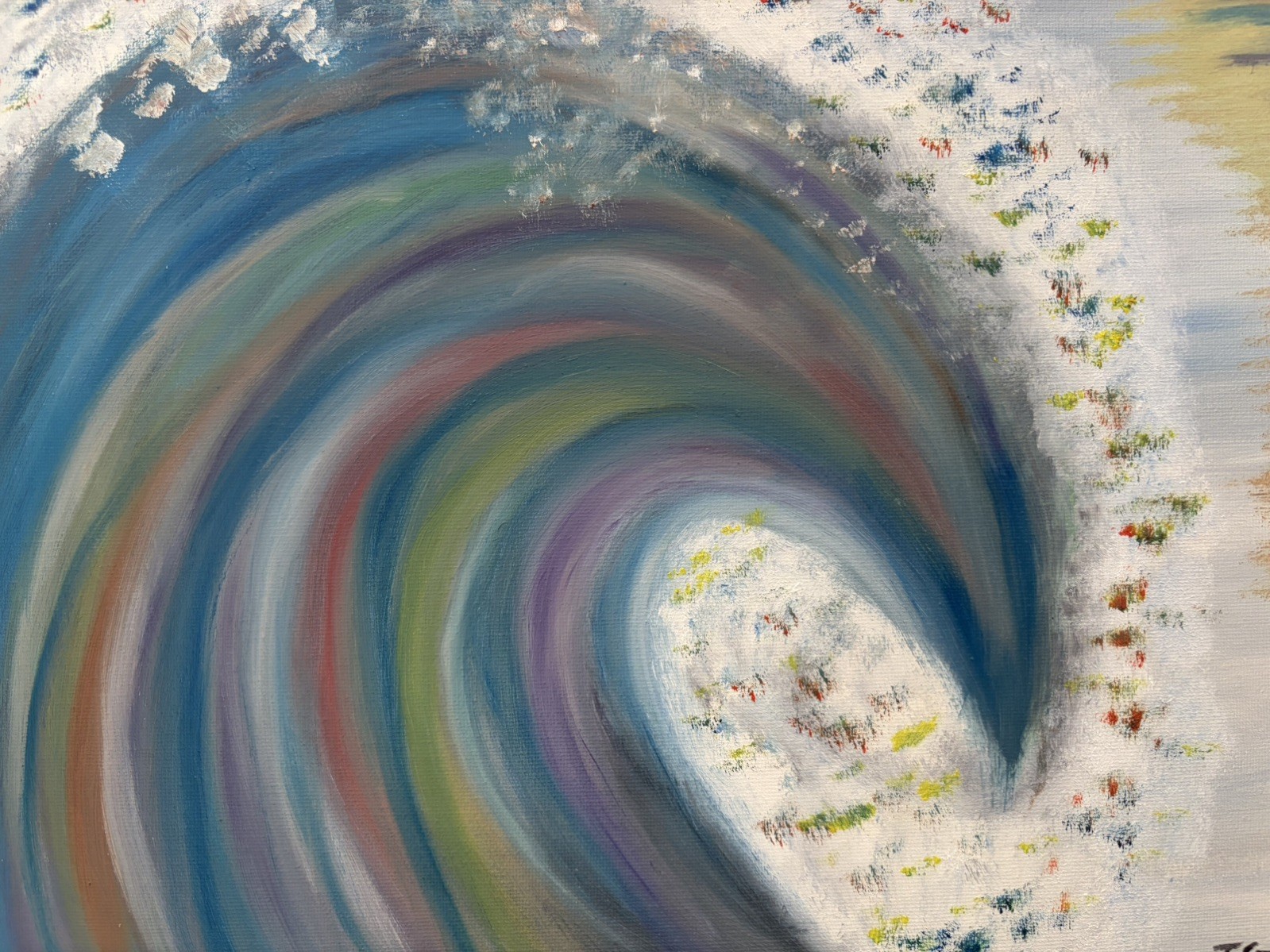 Oil painting original art on canvas 11 x 14 inches colorful abstract Ocean wave