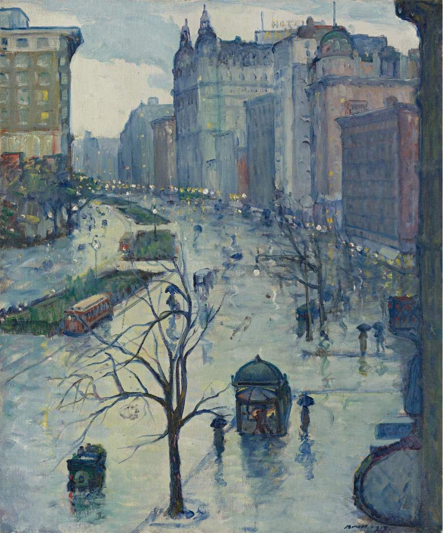 Oil painting impression cityscape Broadway-Looking-South-Leon-Kroll handmade art