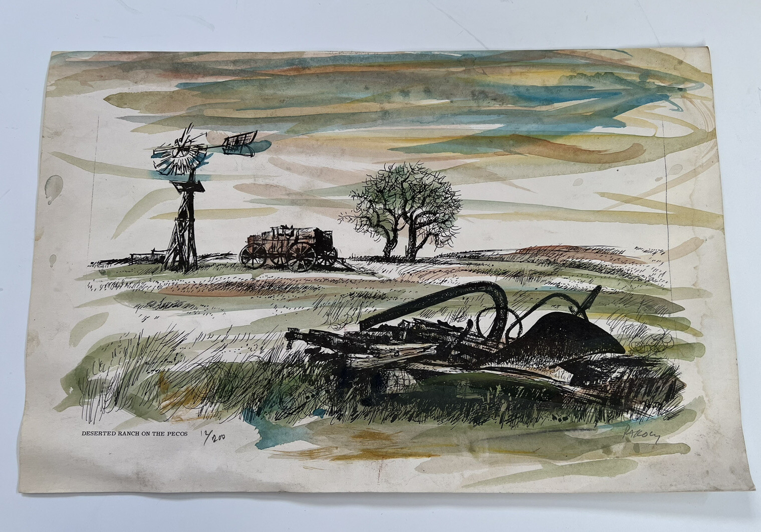 Vintage Watercolor Painting “Deserted Ranch on Pecos” by Bill Rakocy