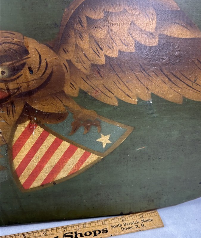 antique eagle painted wood plaque wall hanging 28×14 x 3/4 original