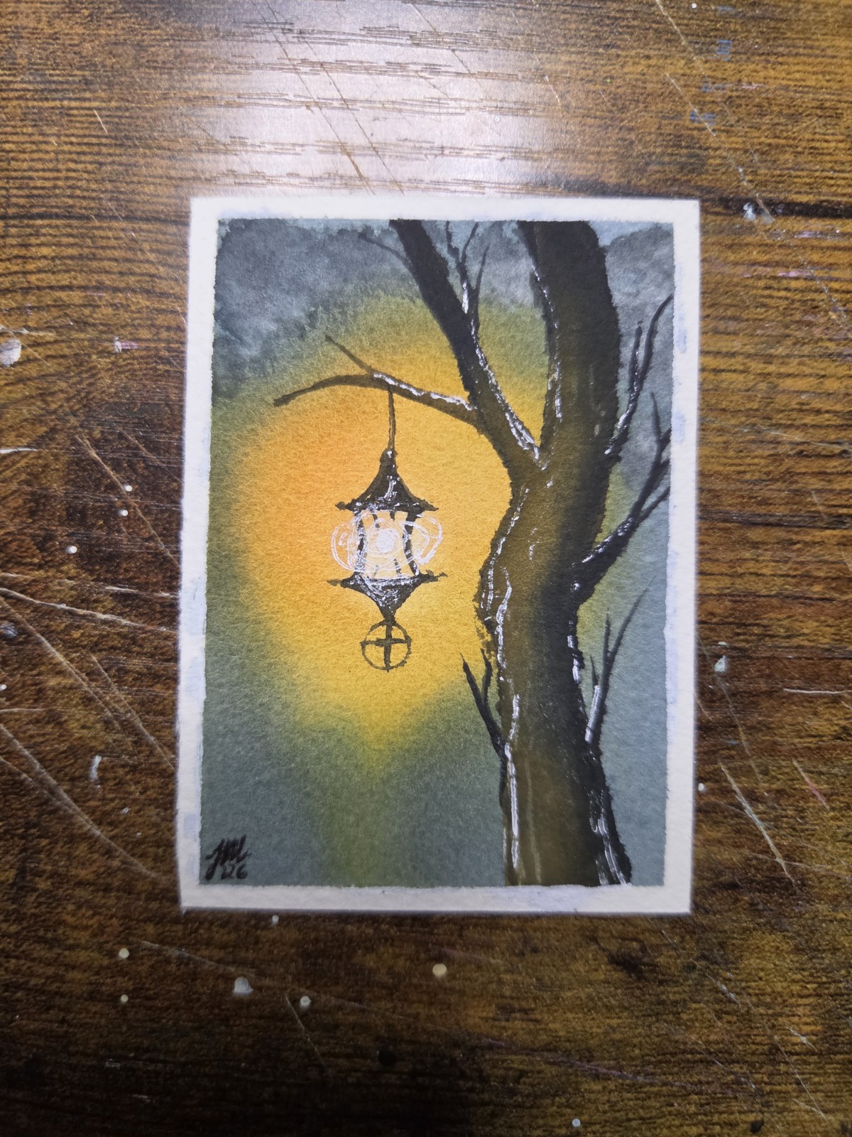 ACEO Original Watercolor «Winter Forest» Hand Painted 2.5″ x 3.5″