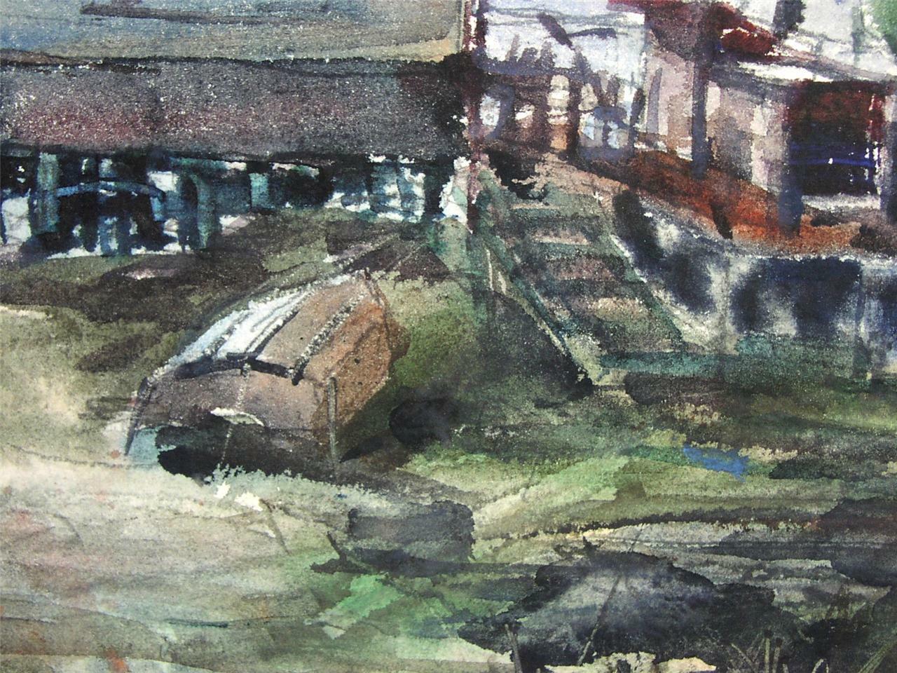 Large, Original Samuel Leitman Watercolor – Rockport Fishing Shacks