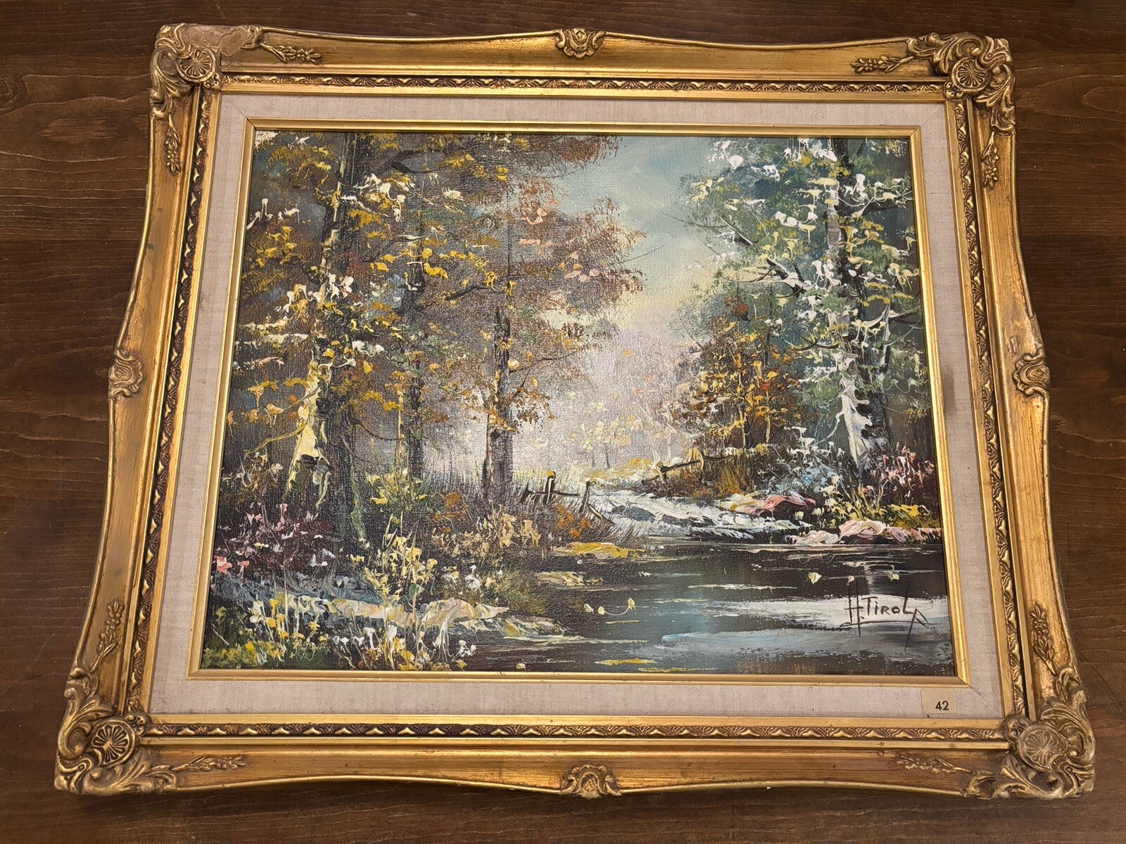 Vintage H. TIROLF Indian Summer Oil Painting Forrest Meadow Creek Original