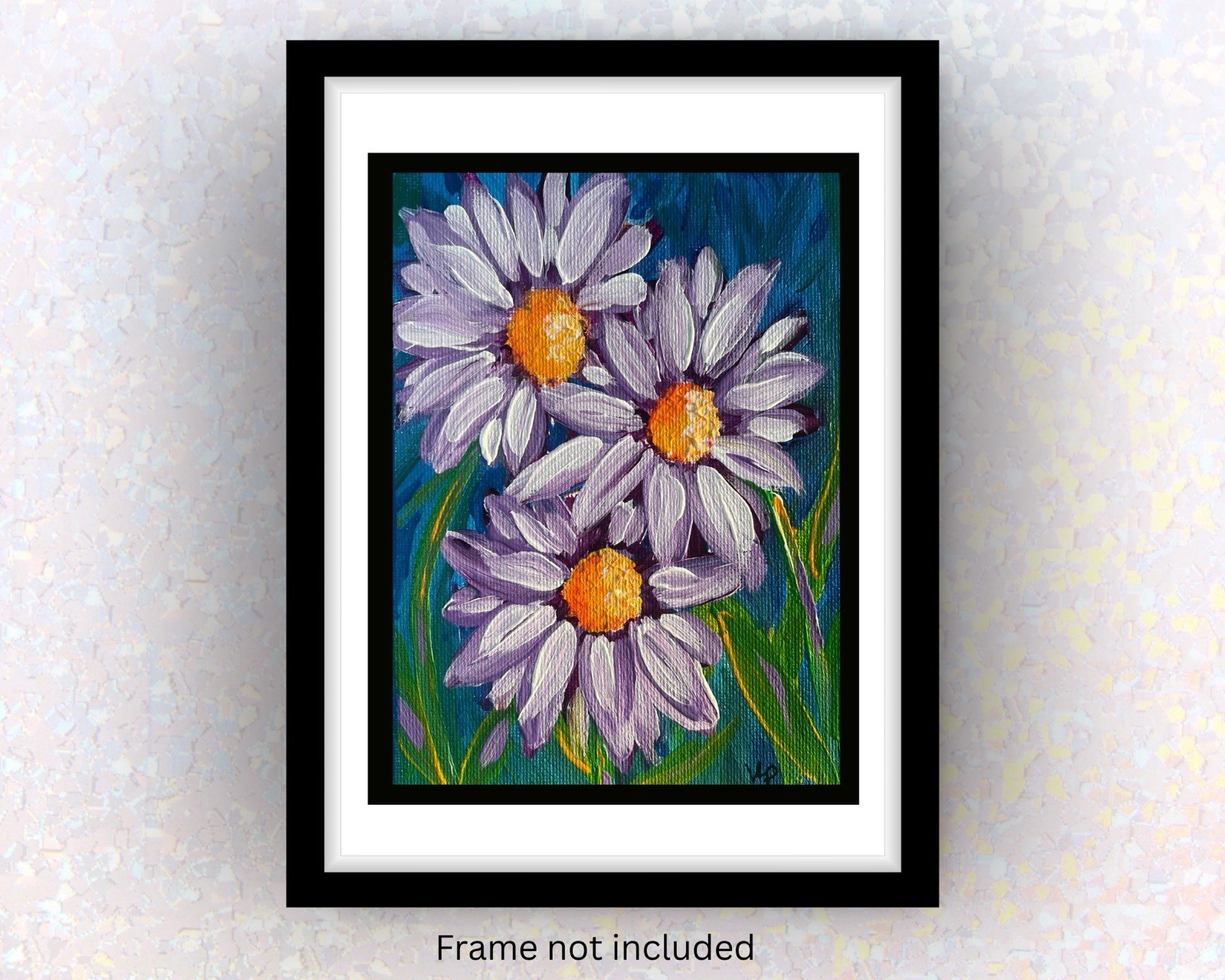 Purple Daisies Impressionist Abstract Floral Acrylic Small 5×7 Canvas Panel