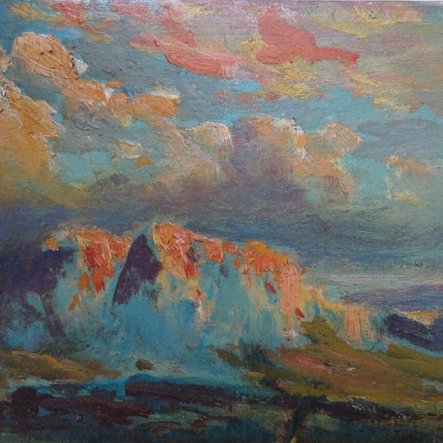 Antique American Southwest Impressionism Oil Painting Mountains A.T. Moran 14×10