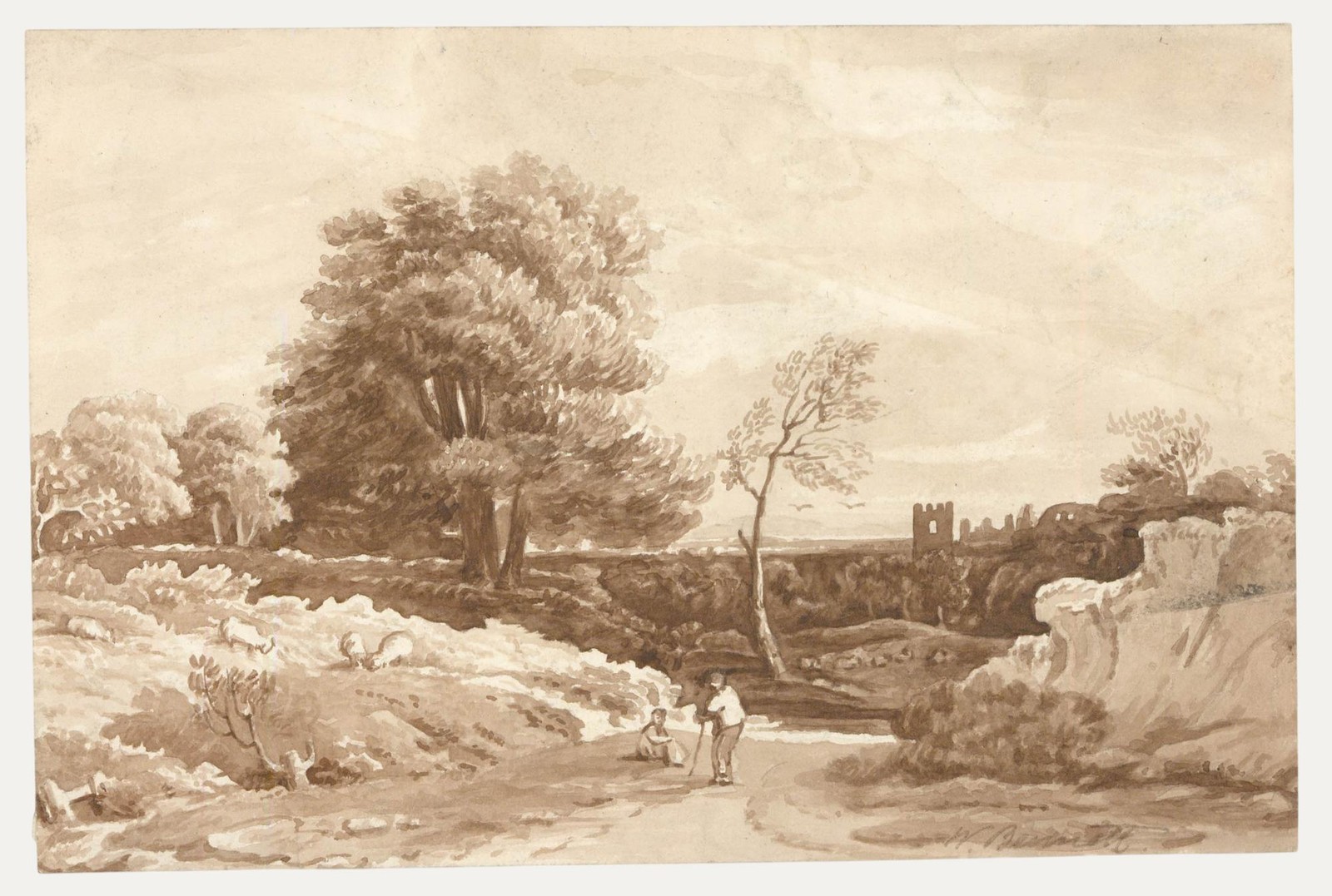 William Bennett (1811-1871) – 19th Century Watercolour, Figures in a Landscape
