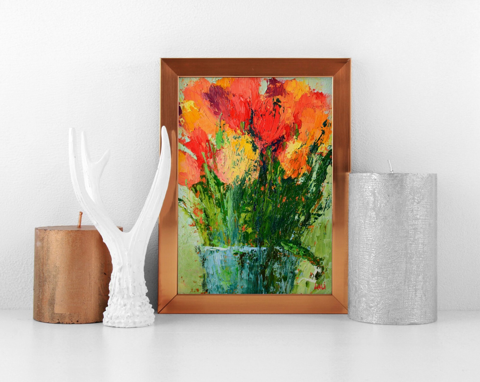 Tulips Original Oil Painting Impasto Modern Painting Orange Flowers 8’x6′