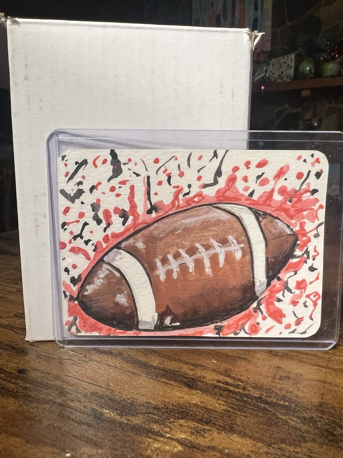 Aceo Art Card Football Red Black Original