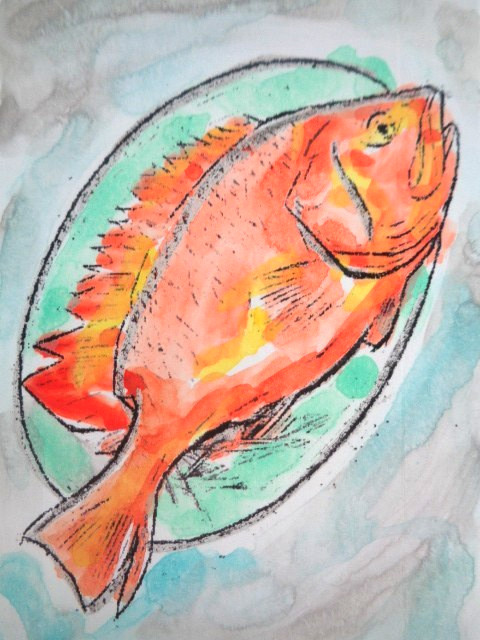 ACEO FISH DINNER Painting Art