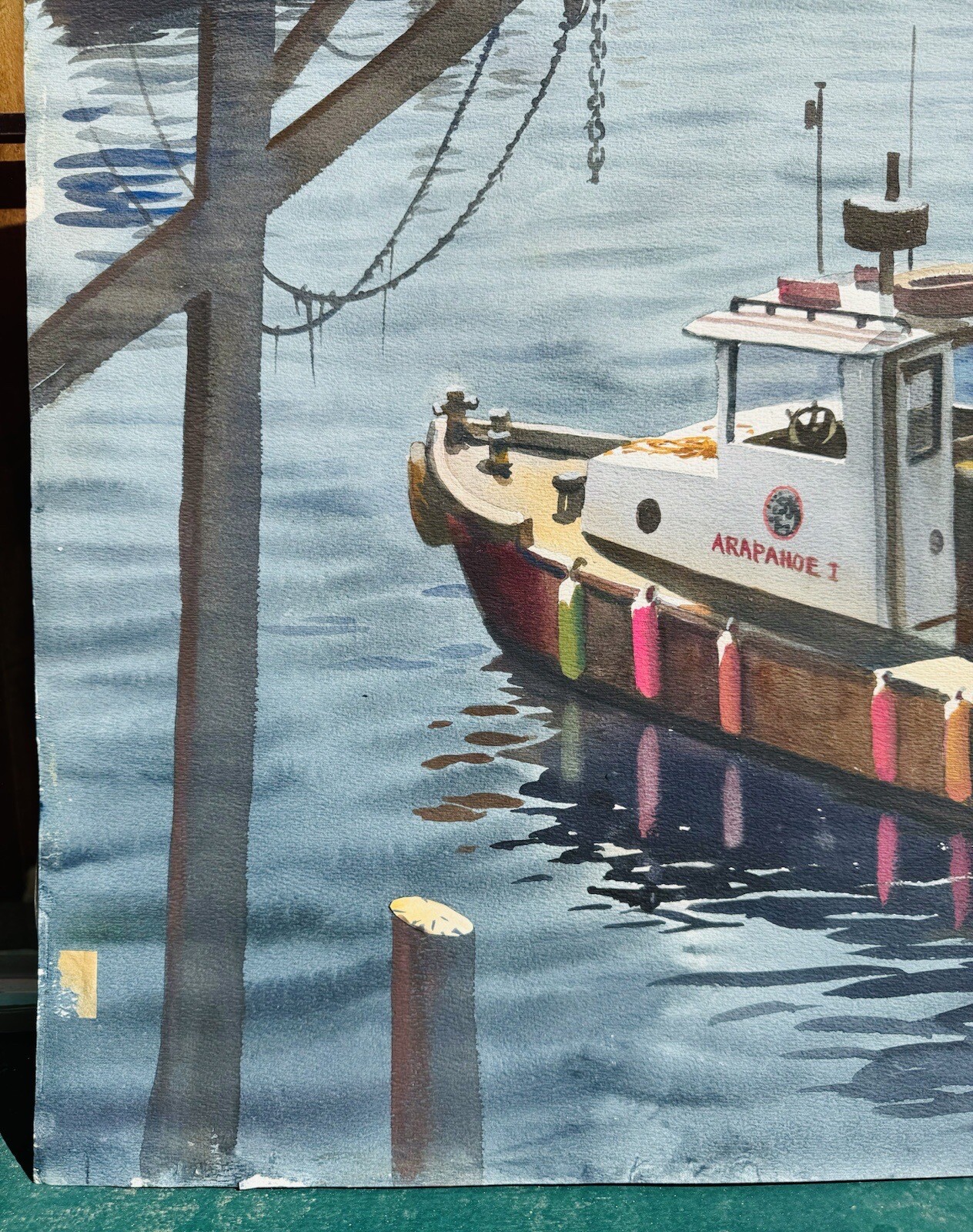 Vintage Post War Impressionist Harbor/Flower Watercolor Painting J Bohnenberger