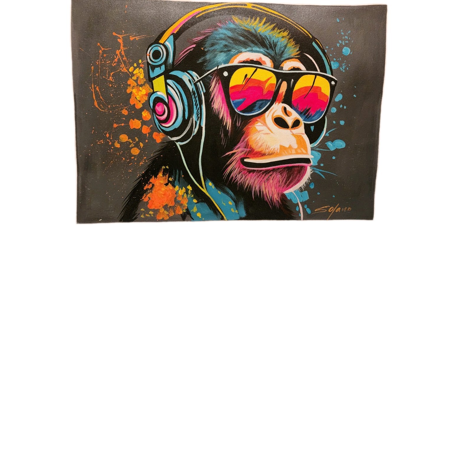 DJ Monkey Original Oil Painting On Canvas Signed By Artist H 15× W 21