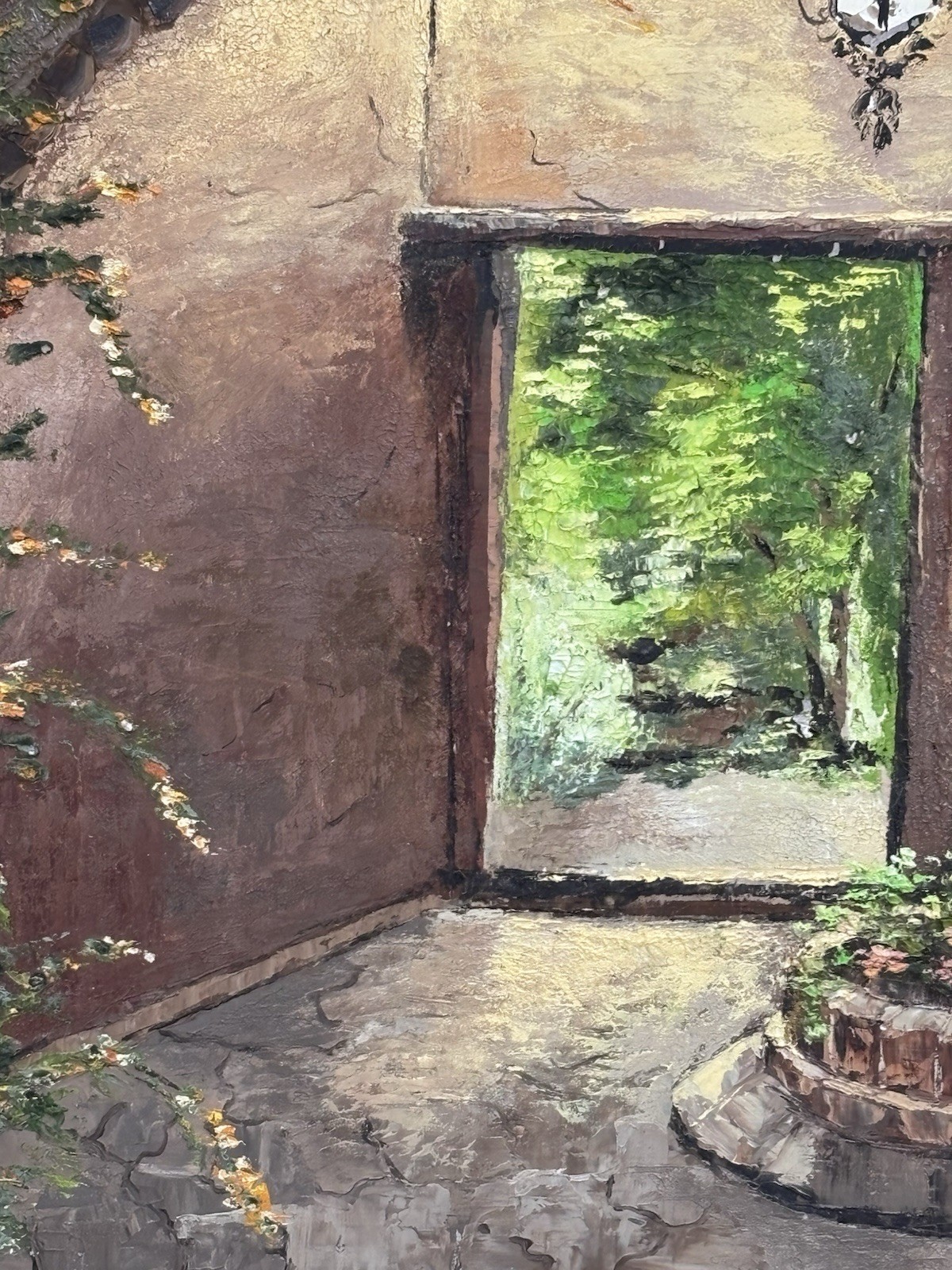 Original Framed Signed Mediterranean Courtyard Archway Painting Spanish Villa
