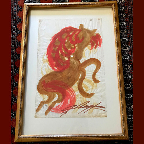 A guache on rice paper painting by Chucho Reyes titled horse