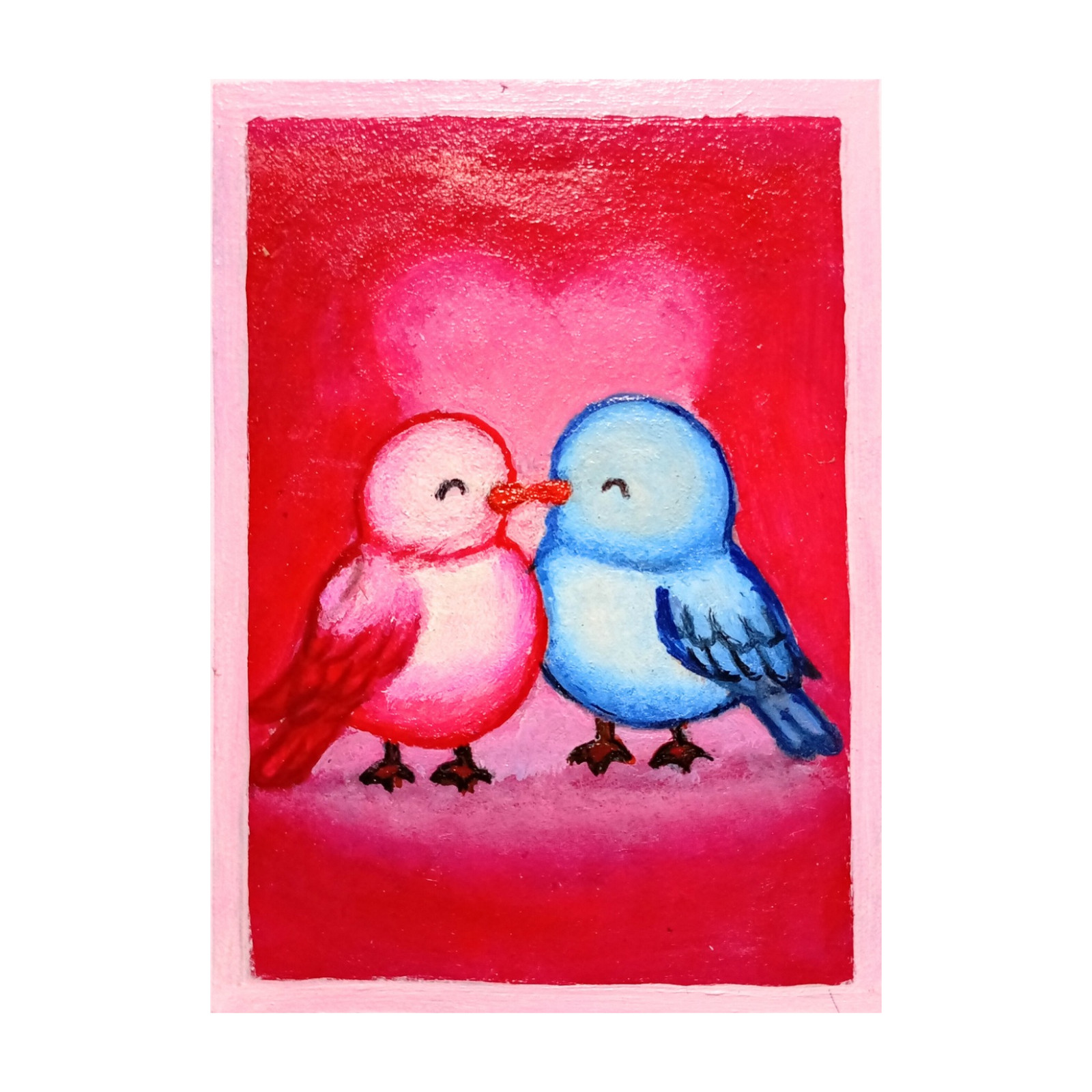 Original Acrylic ACEO Love Birds Painting Handpainted Art card