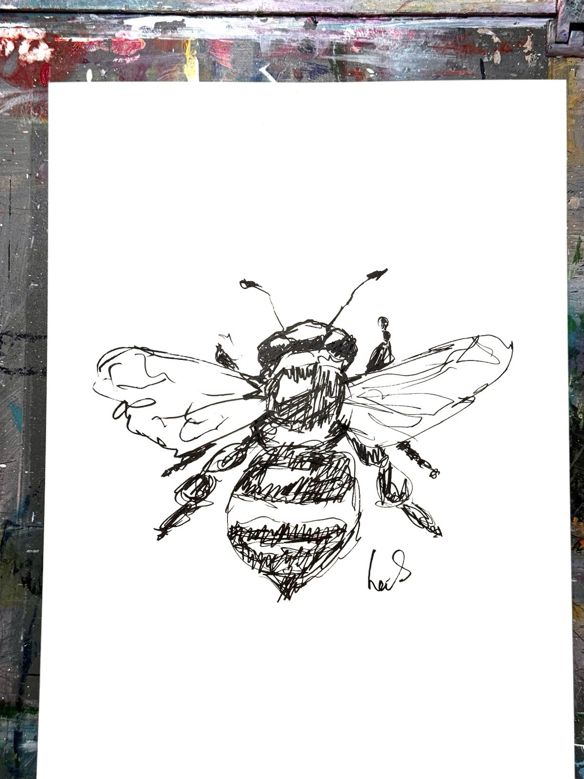 Original Abstract Expressionism Art 9×12 Bee Handmade Gestural Paper Signed